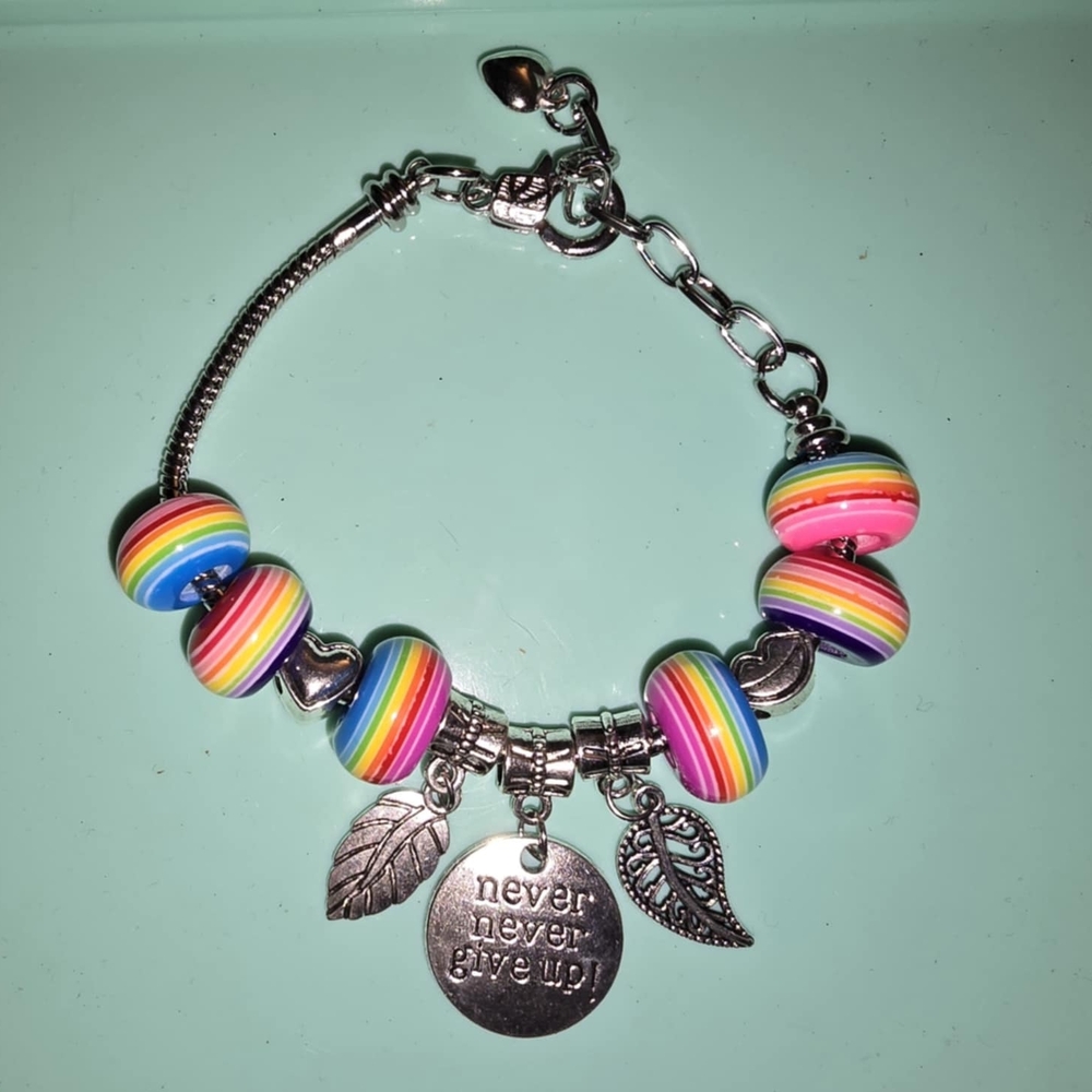 Colorful Charm Bracelet with Inspirational Pendant